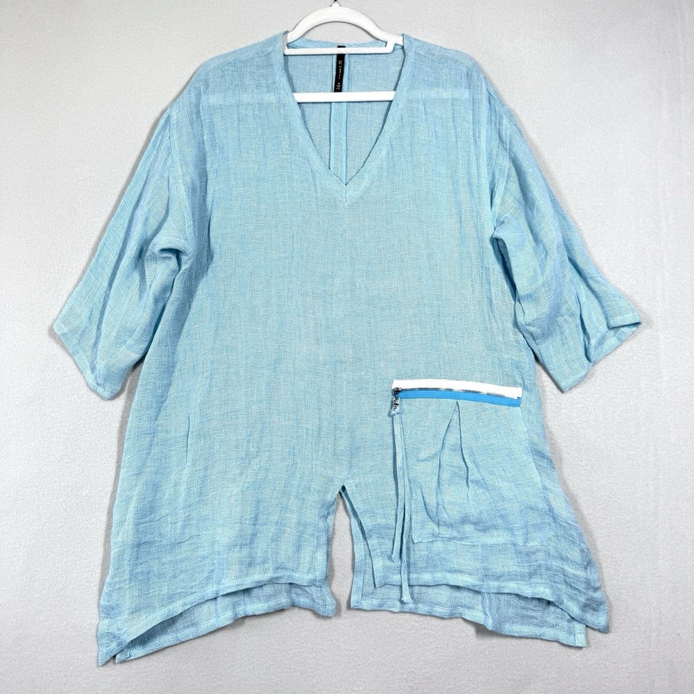 IC By Connie K Top‎ Womens Medium Linen Oversized Artsy Lagenlook Pocket Tunic